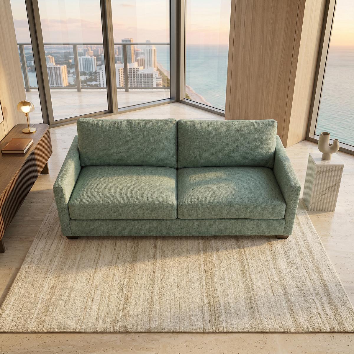 Damon American-Made Sofa – 92" Custom-Fabric Sofa - Leslie Robins Egg - Fabric (4)