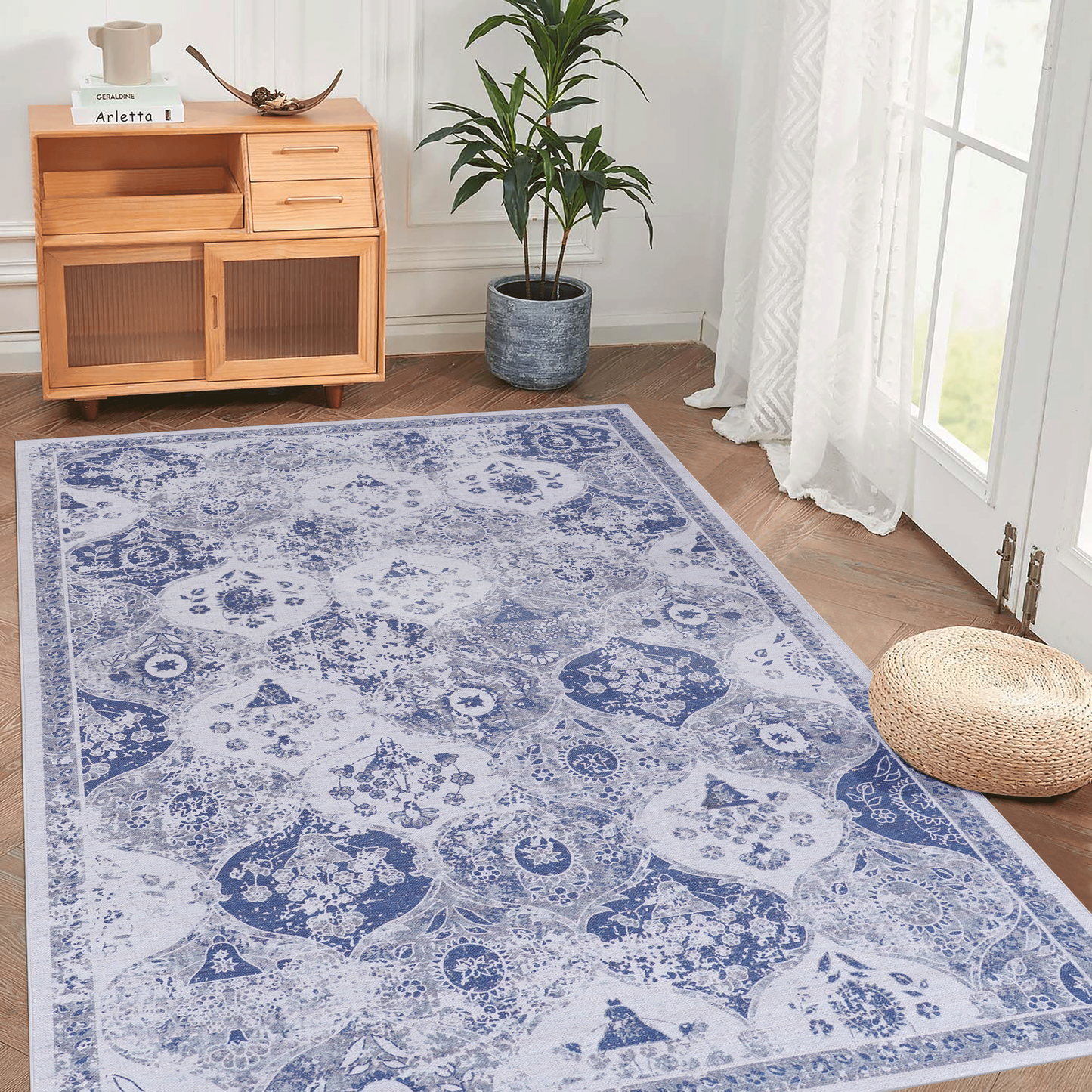 Verity Blue Polyester Area Rug