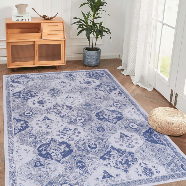 Verity Blue Polyester Area Rug