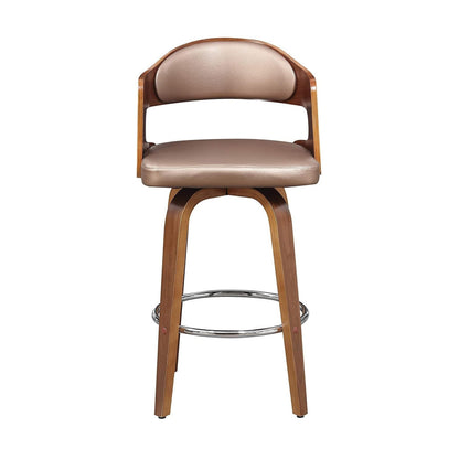 Fielding Faux Leather Swivel Counter Stool – 27" Seat Curved Wood Back Stool