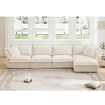 Slipcovered L Shape Sectional Long Sofa Couch, 4 Seater Sofa with Suppleness Armrests
