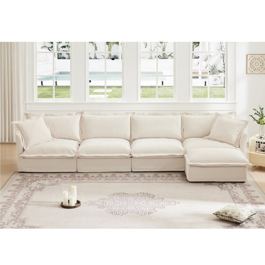 Slipcovered L Shape Sectional Long Sofa Couch