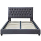 Bailey Velvet Tufted Platform Bed Frame – Mid-Century Upholstered Bed (3 Colors, No Box Spring) in gray with slat system.