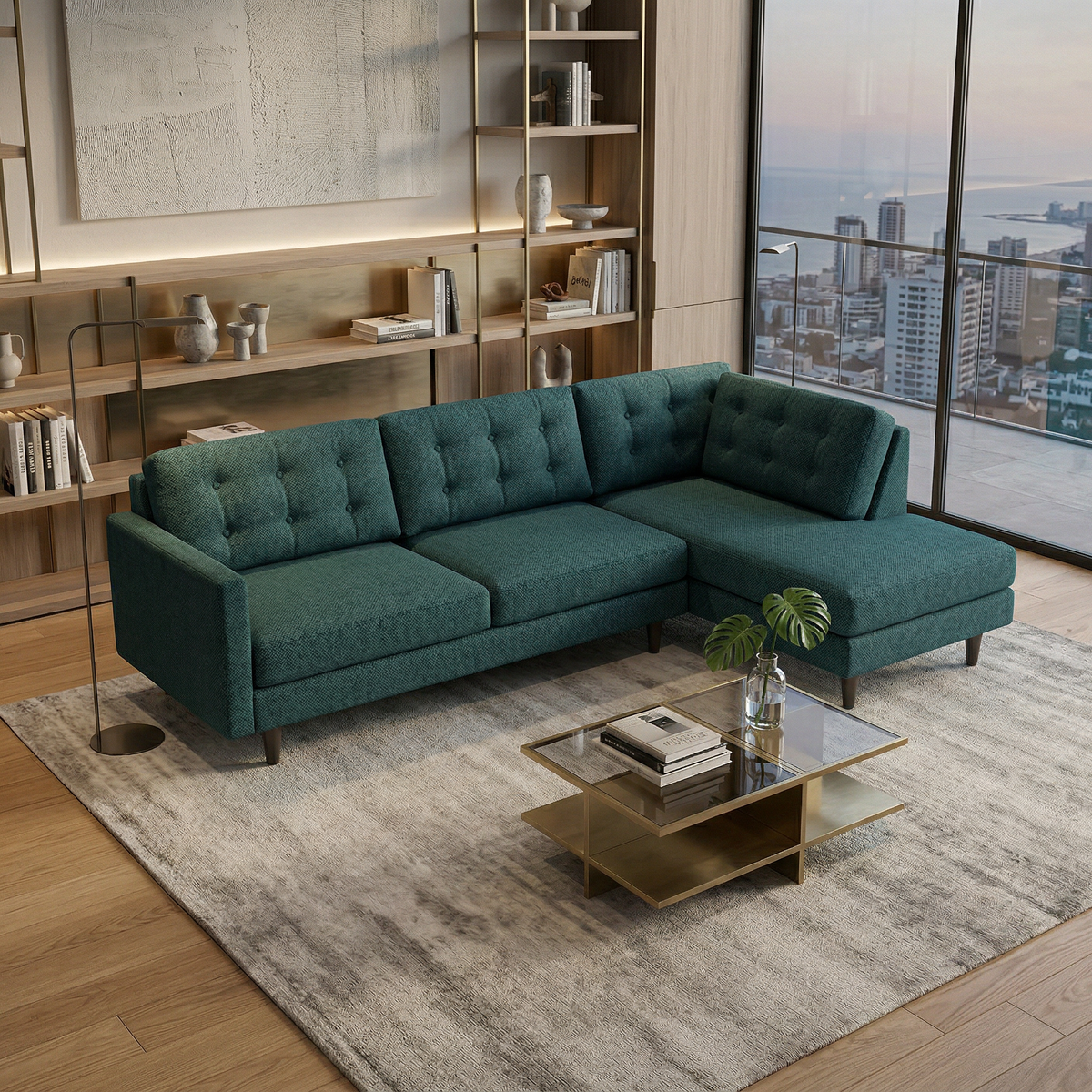 Talmadge Sectional Sofa – 120" L-Shaped, Made in USA - Velvet Antique Peacock - Velvet (4)