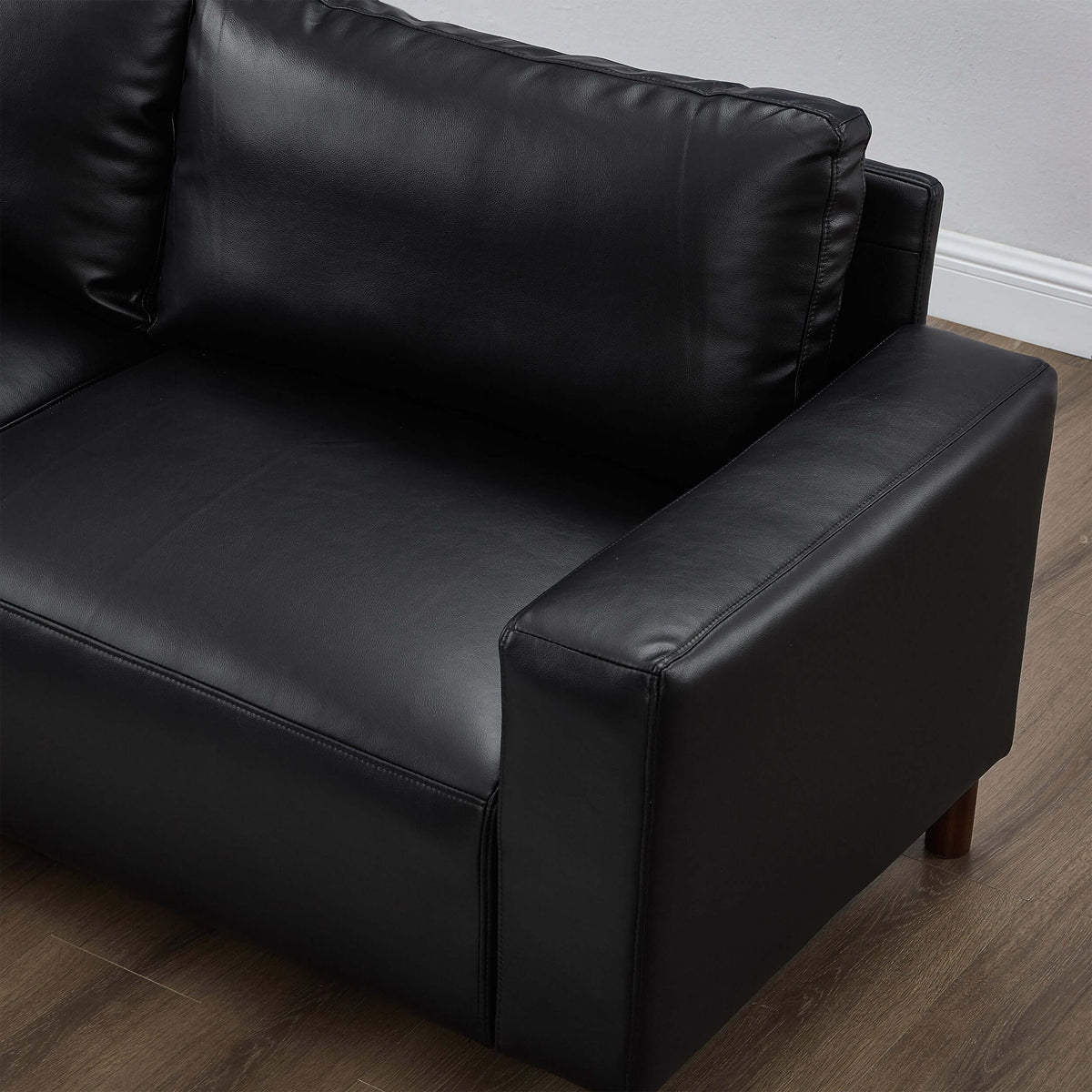 Luxury PU Leather Sofa 112" – Modern Faux Leather 3-Seat Couch with Wood Legs (3 Colors) close-up view