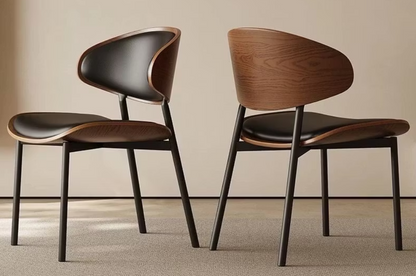Yarrow Black Faux Leather Dining Chair – Curved-Back Mid-Century Chair (Set of 2)