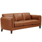 Maui MCM Top-Grain Leather Sofa 88' in brown, showcasing mid-century modern design and premium leather upholstery.
