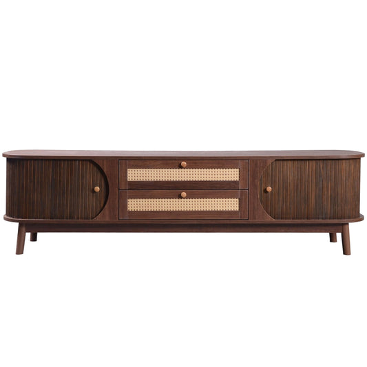 MCM Styled TV Stand Entertainment Center Solid Wood & MDF, Brown 67" - Revel Sofa