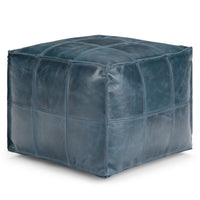 Manning Blue Leather Pouf – 18.1