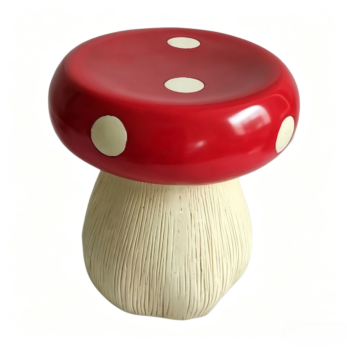 13.8" Oversized Mushroom Statue Stool in Red Resin with Forest Base
