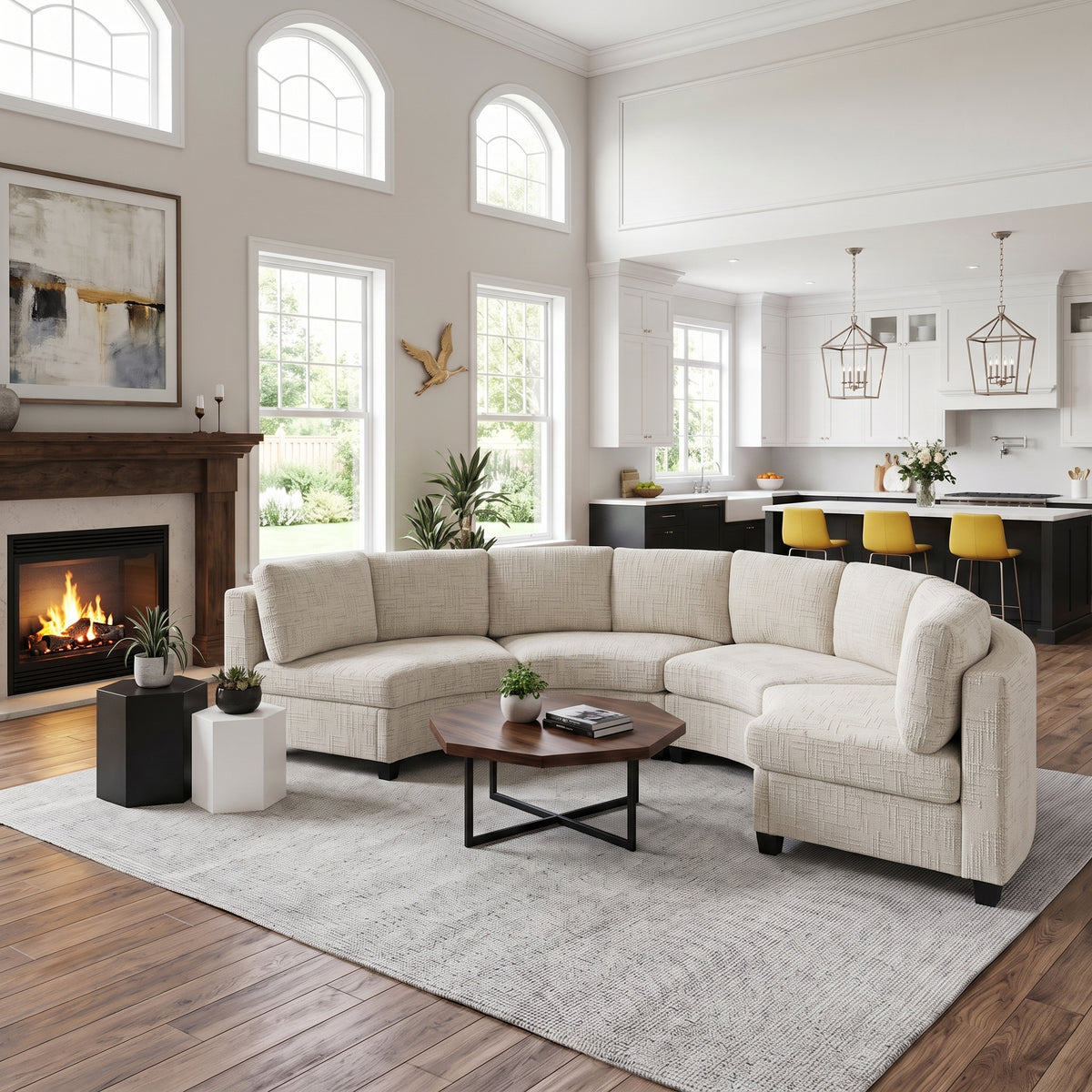 Rosalind Chenille Curved Modular Sectional – 4-Seat Sofa - Beige (4)