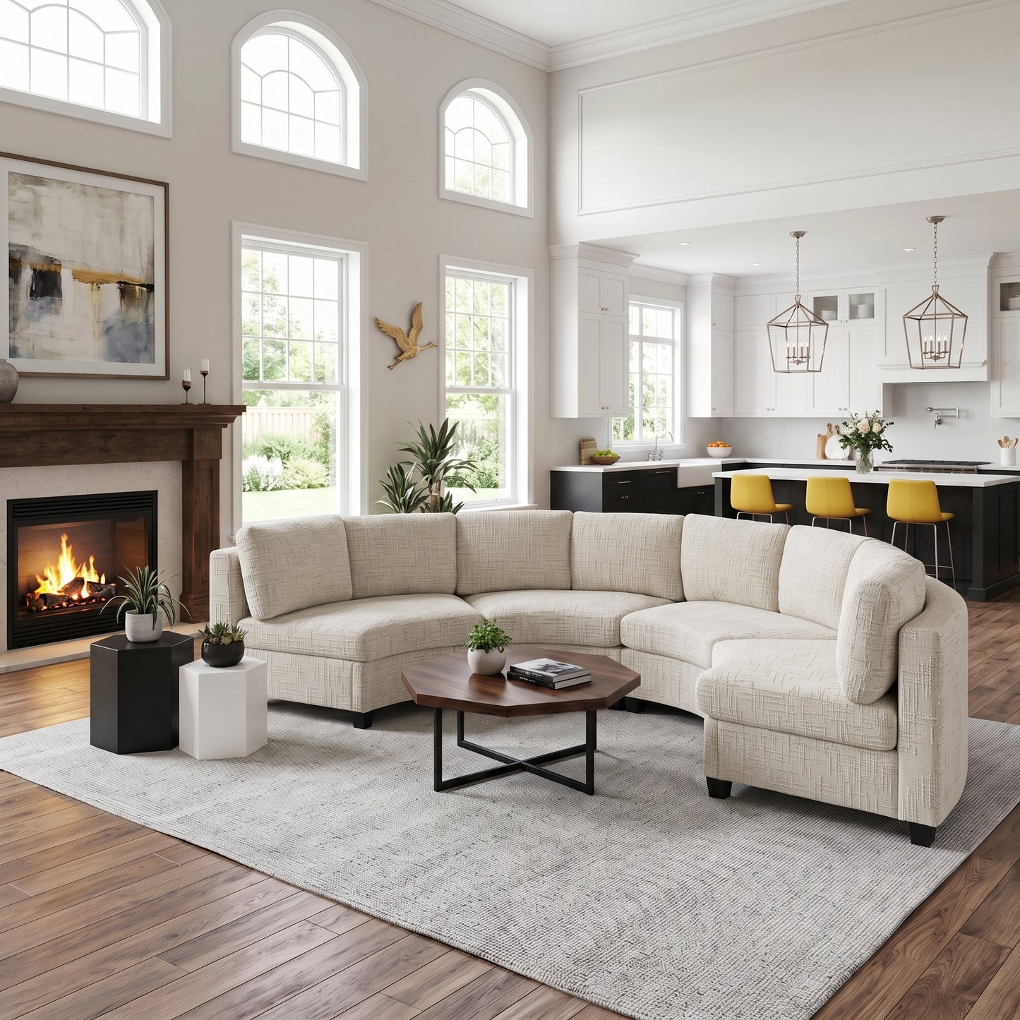 Rosalind Chenille Curved Modular Sectional – 4-Seat Sofa - Beige (4)