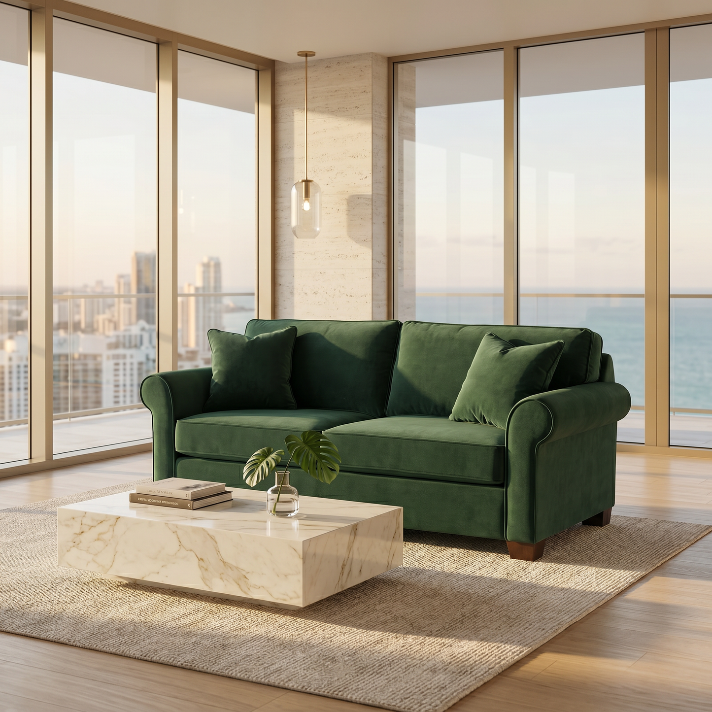 Irlanda Classic Sofa – 92" Rolled-Arm Made-in-USA Sofa - Velvet Antique Kelly Green - Velvet (10)