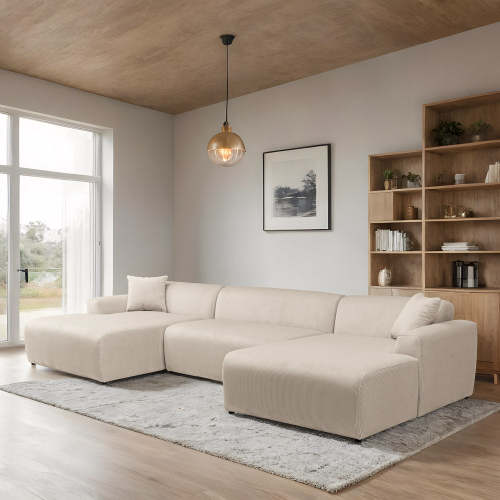 Mar Corduroy U-Shape Dual Chaise Sectional Sofa 149" – Modern Cream Oversized Sectional Sofa in a spacious living area.