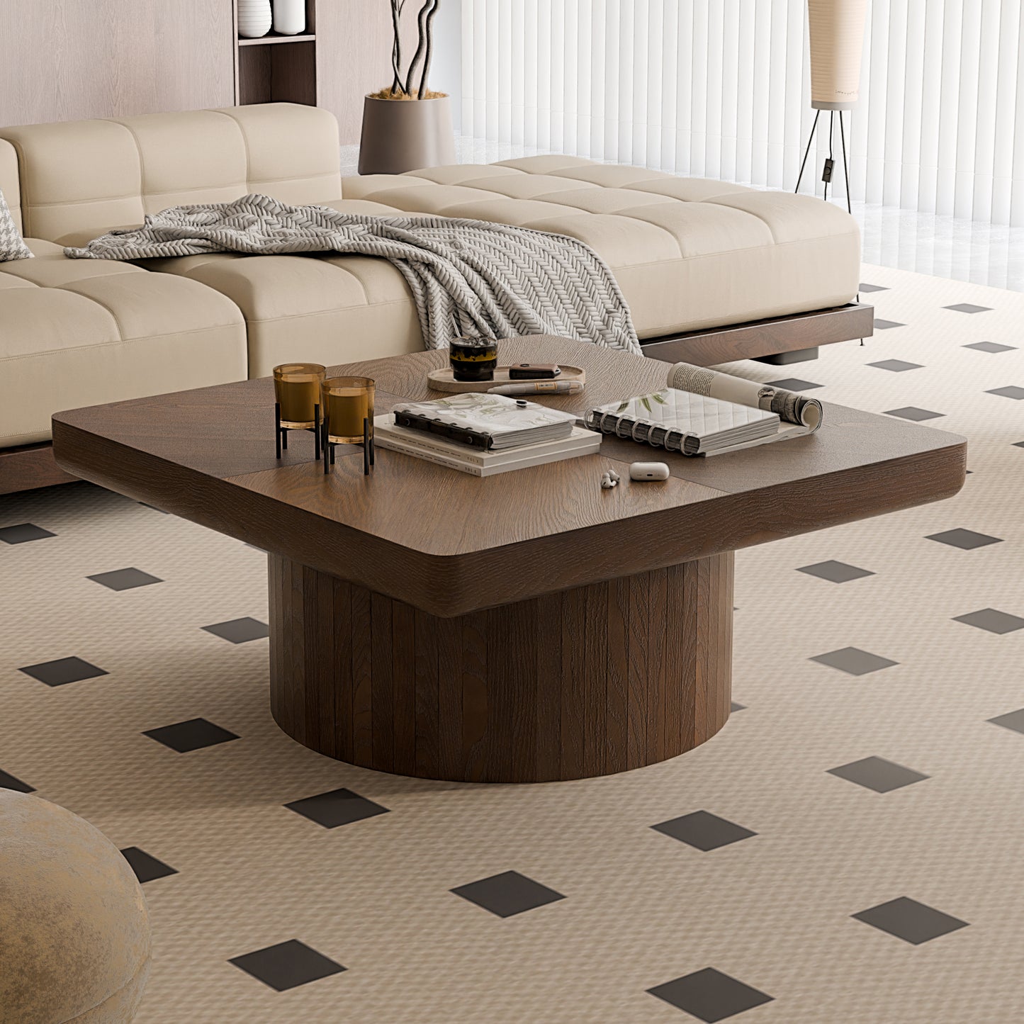Kessler Walnut Solid Wood & MDF Coffee Table – 34.6" Square Coffee Table
