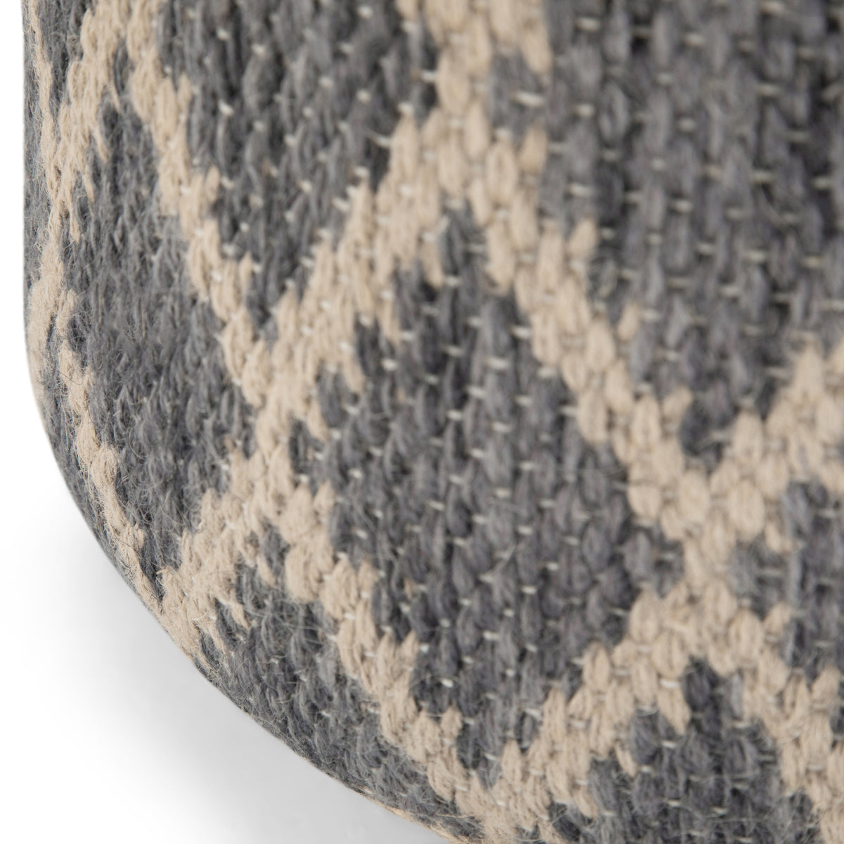 Edgeley 18 inch Wide Round Pouf in Grey and Natural Handwoven Jute and Cotton – view 4