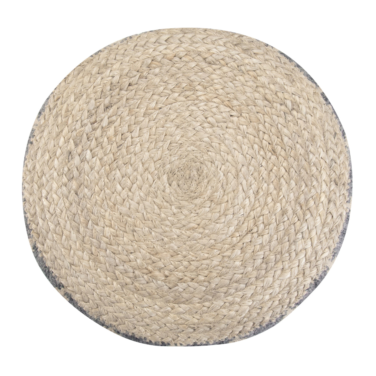 Edgeley 18 inch Wide Round Pouf in Grey and Natural Handwoven Jute and Cotton – view 5