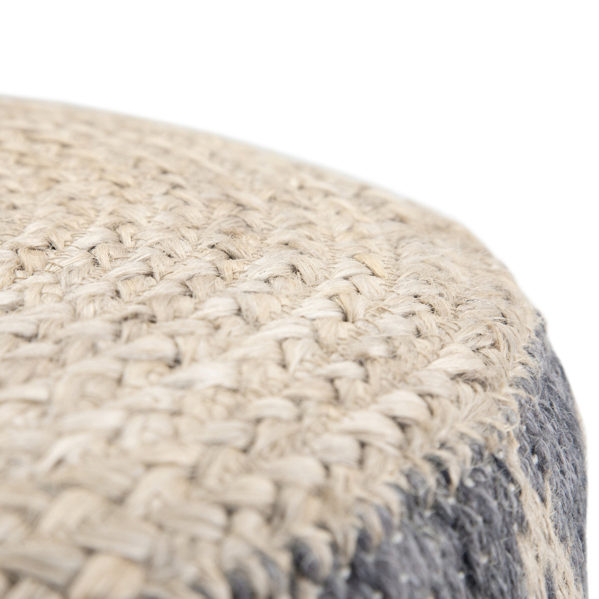 Edgeley 18 inch Wide Round Pouf in Grey and Natural Handwoven Jute and Cotton – view 6