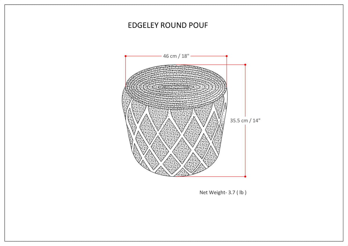 Edgeley 18 inch Wide Round Pouf in Grey and Natural Handwoven Jute and Cotton – view 8