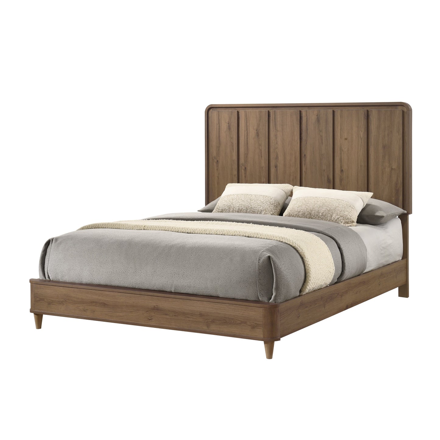 Lockwood Light Brown Wood Queen Panel Bed – 64.8" Contemporary Paneled Headboard Bed