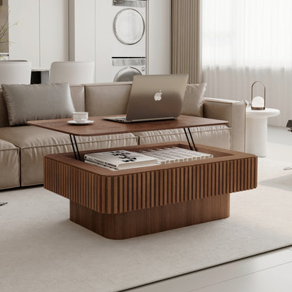 Carrick Walnut Fluted Lift-Top Coffee Table – 38.6" Storage Coffee Table with Soft-Close Lift