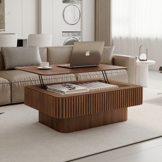 Carrick Walnut Fluted Lift-Top Coffee Table