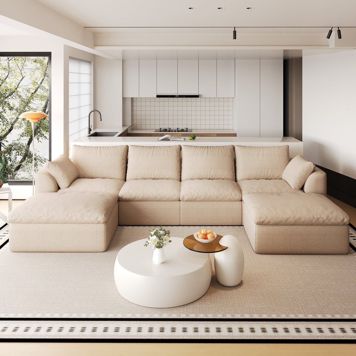 Pelham Cloud Modular Sectional in Khaki, 137.9" Double Chaise