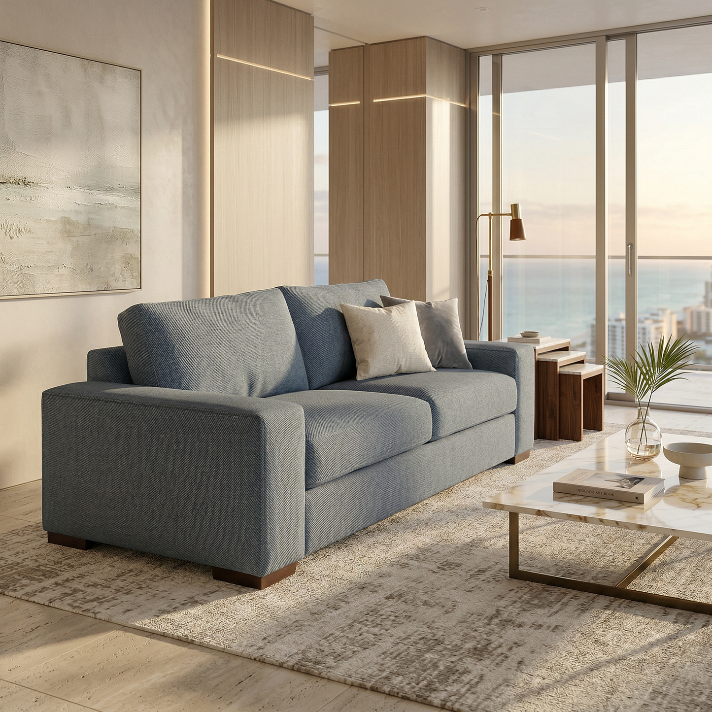 Modena Sofa 92" – Made in USA Square-Arm Sofa (7 Fabrics) - Leslie Peacock - Fabric (2)