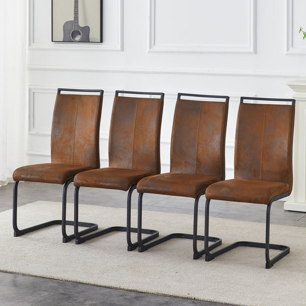 Wexley Vintage Brown Tech Fabric Dining Chairs – Set of 4 Metal-Leg Chairs