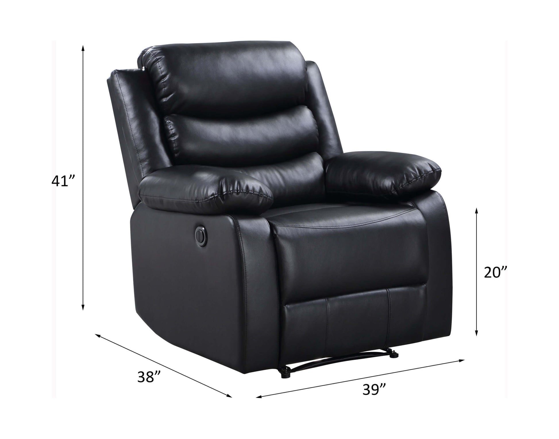 Eilbra PU Leather Power Motion Recliner (2 Color Options) – Black faux leather recliner with dimensions for modern comfort.