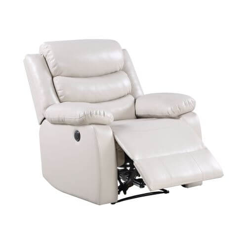 Eilbra PU Leather Power Motion Recliner (2 Color Options) in light cream color with reclining feature.