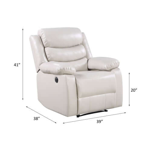 Eilbra PU Leather Power Motion Recliner (2 Color Options) dimensions and design illustration.