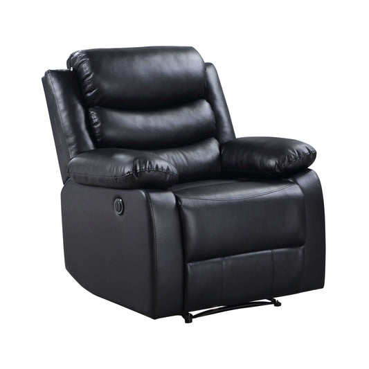 Eilbra PU Leather Power Motion Recliner (2 Color Options) in sleek black faux leather, showcasing plush cushioning and modern design.