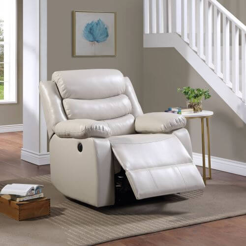 Eilbra PU Leather Power Motion Recliner (2 Color Options) in modern living room with plush cushioning and sleek design.