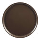 Brown ceramic serving plate, glossy finish, round shape, perfect for dining or serving food.