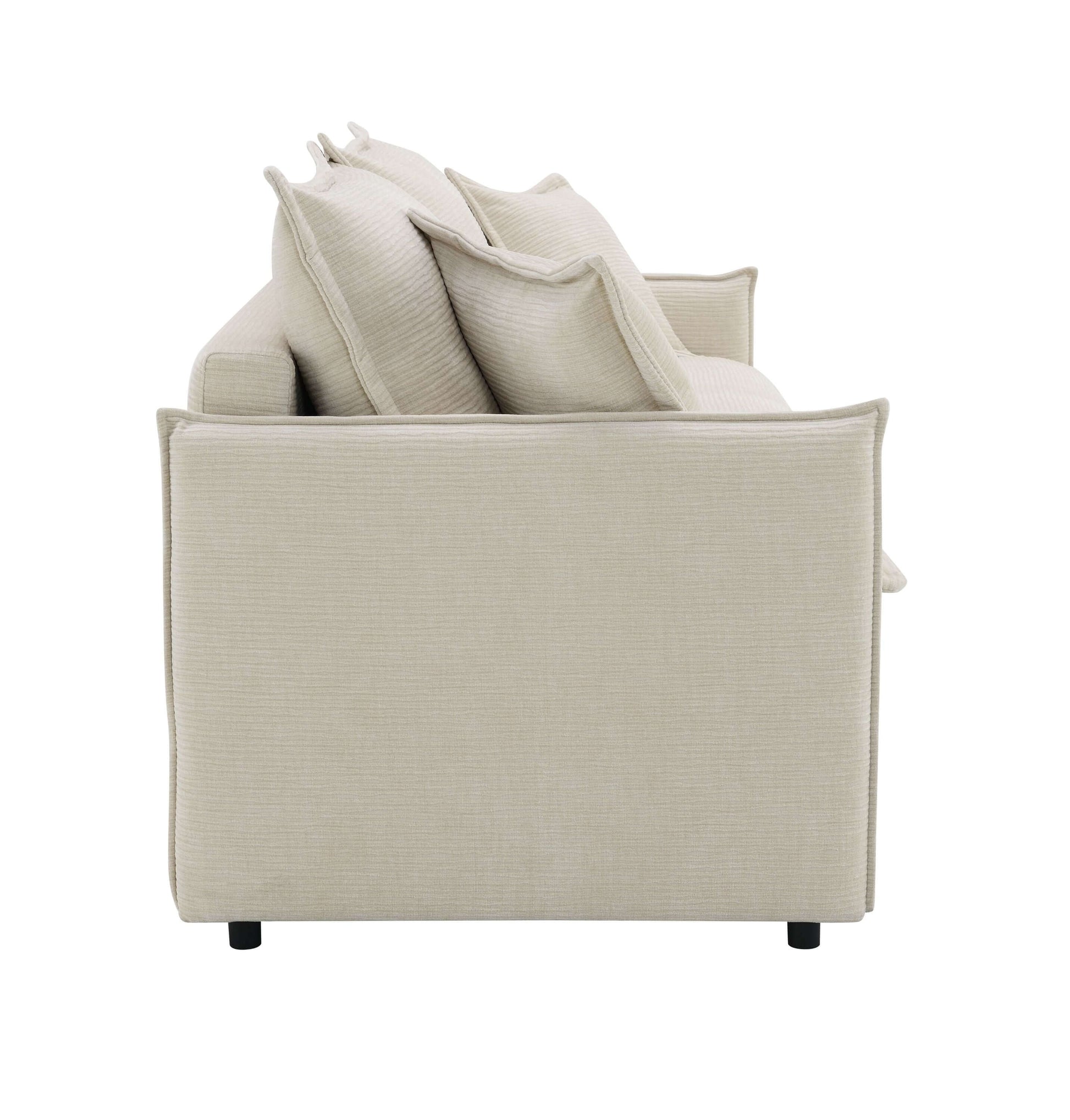 Elisea Fabric Sleeper Sectional – 81” Beige Pull-Out Sofa Bed with Storage, back view showcasing soft beige upholstery.