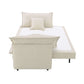 Elisea Fabric Sleeper Sectional – 81” Beige Pull-Out Sofa Bed with Storage in open position with cushions.