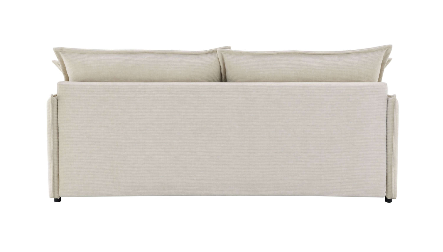 Elisea Fabric Sleeper Sectional – 81” Beige Pull-Out Sofa Bed with Storage, back view showcasing soft fabric and plush cushions.