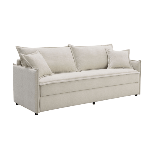 Elisea Fabric Sleeper Sectional – 81” Beige Pull-Out Sofa Bed with Storage showcasing its modern design and hidden storage.