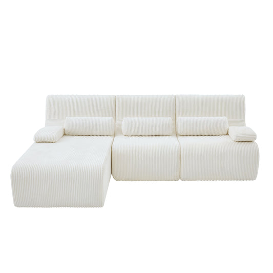 Emberlyn Corduroy L-Shaped Sectional – 98" Modular Beige Sectional Sofa