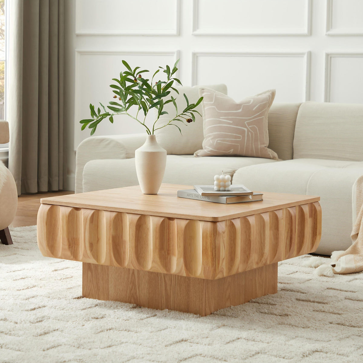 Emory Natural Ash Lift-Top Coffee Table – 31" Square Storage Table – view 3