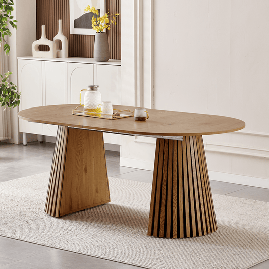 Extendable Oval Dining Table designed for 6, showcasing a beautiful wooden finish and stylish space-saving features.