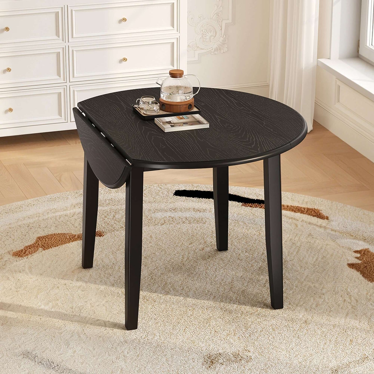 Extendable Round Folding Dining Table – Space-Saving Wood Table for 2–4 People