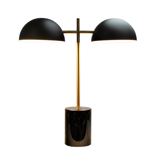 Hattie Black Faux Marble & Gold Double Table Lamp – 22" Half-Dome Lamp
