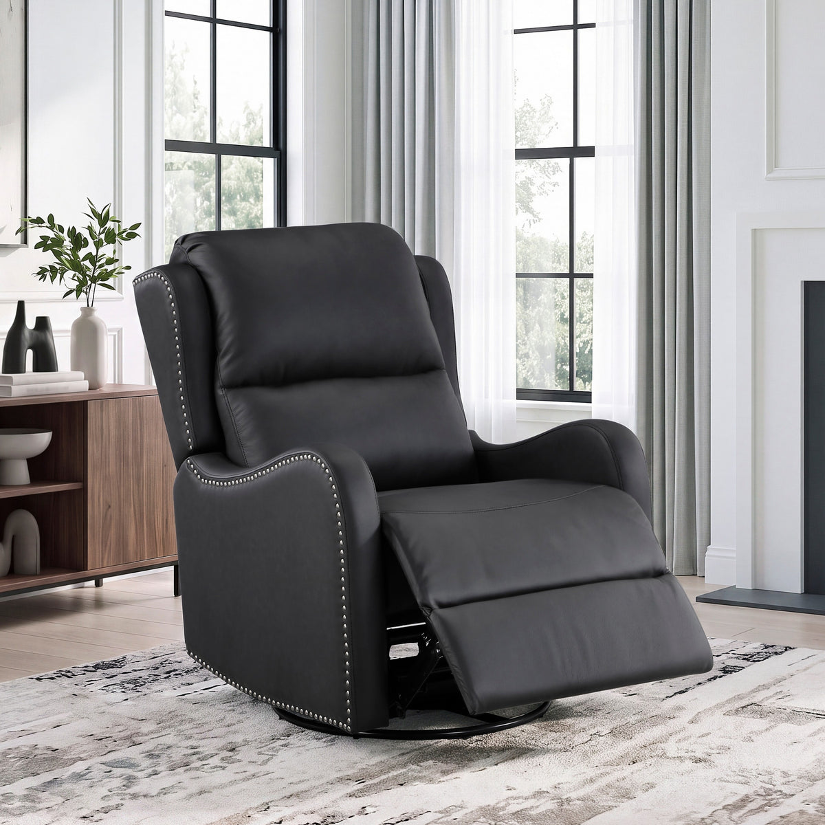 Alaric Leather Glider Recliner in Black