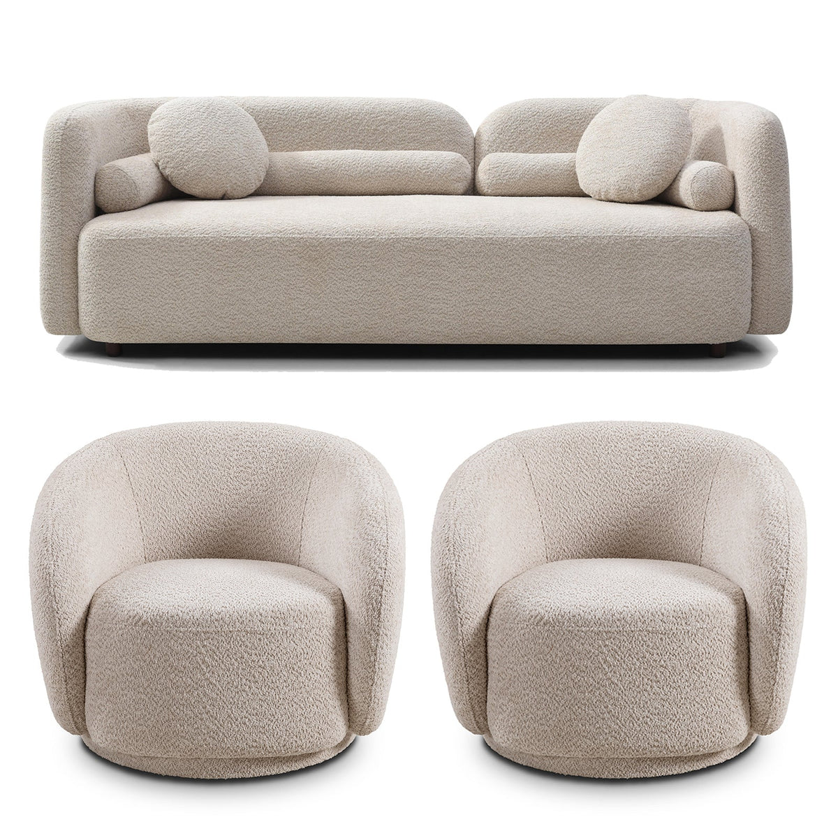 Idris Sofa Set in Light Beige, Sofa + 2 Swivel Chairs