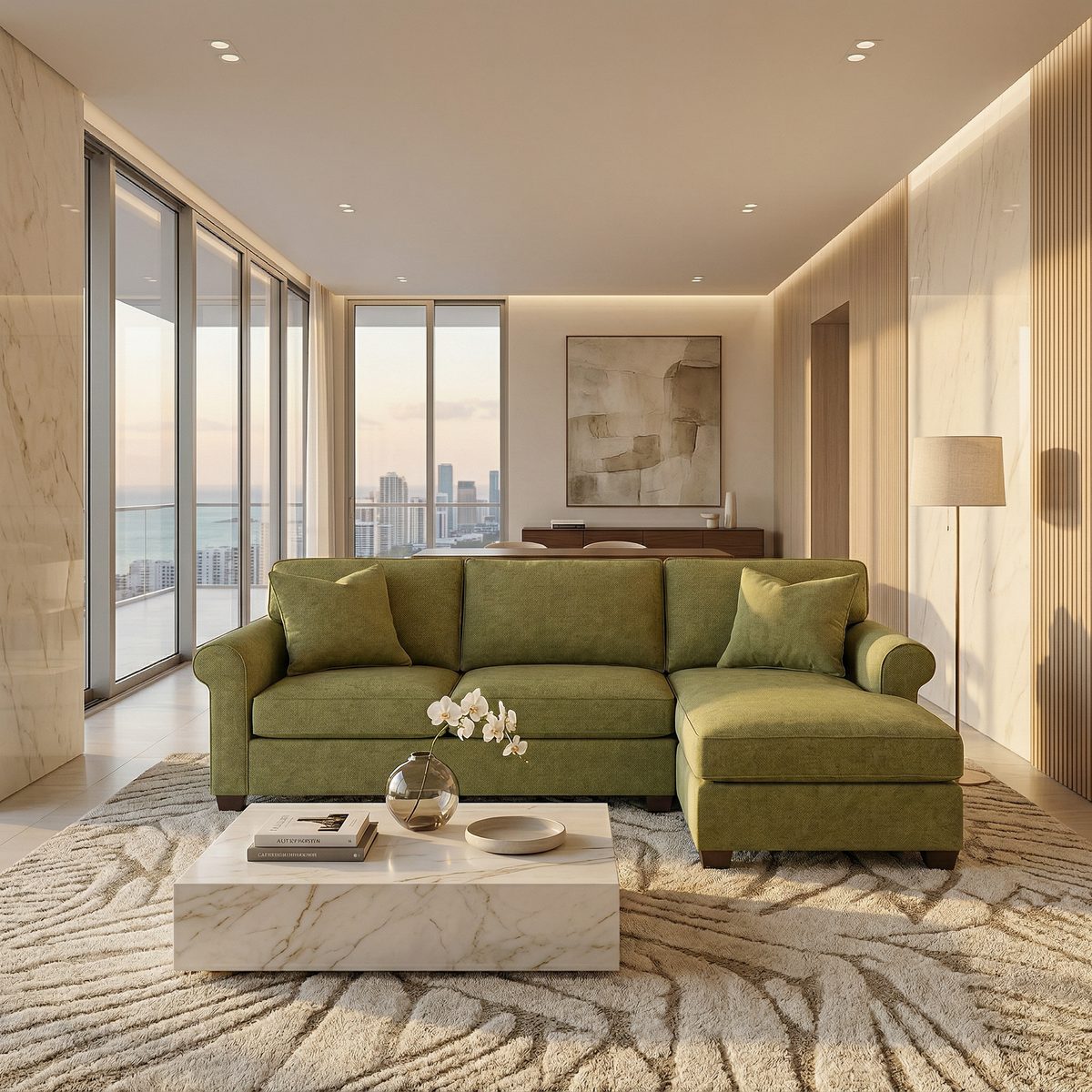 Irlanda Upholstered L-Shaped Sectional – 120" Made-in-USA Sectional Sofa - Notion Appletini - Fabric (11)
