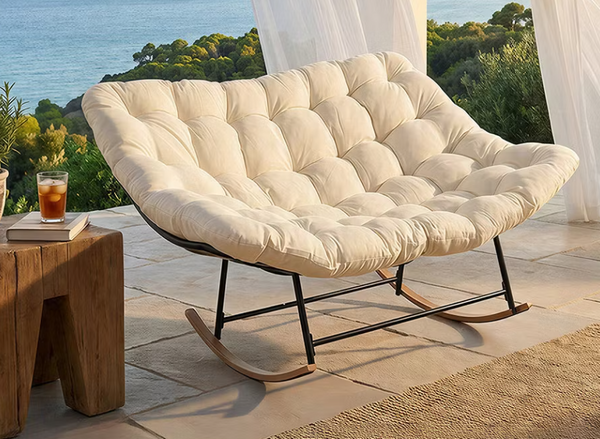 Ulverton White Cushioned Rocking Lounge Chair – Indoor & Outdoor Accent Chair
