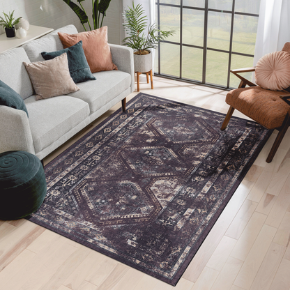 Barlow Black & Burgundy Polyester Area Rug
