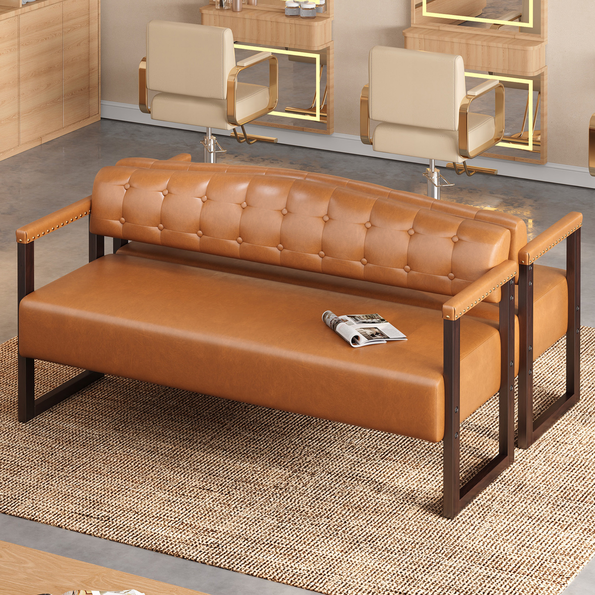 Ludlow Button-Tufted Faux Leather Bench Set